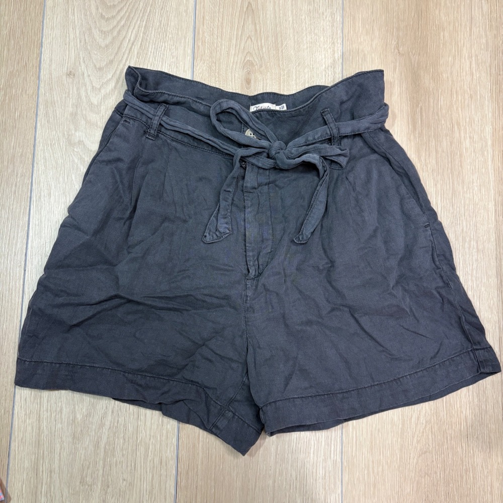 Faherty Brand Tencel Linen Paperbag Tie‎ Waist Shorts Charcoal Gray Womens Small